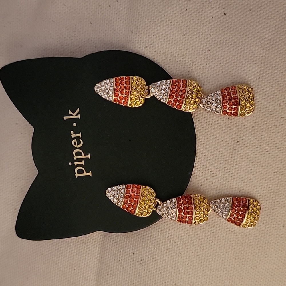 PIPER-K CANDY CORN CRYSTAL EARRINGS Halloween festive